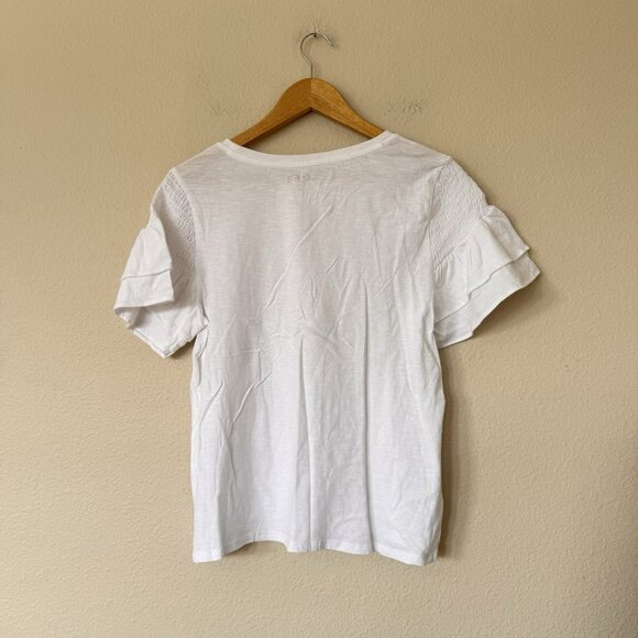 LOFT Women's Ruffle Tee Size Medium White T Shirt Smocked New Flutter - Picture 7 of 9